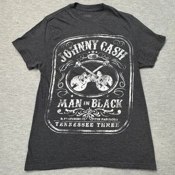 Johnny Cash Man In Black Graphic T-Shirt Short Sleeve Charcoal Gray Adult Small - Picture 3 of 10